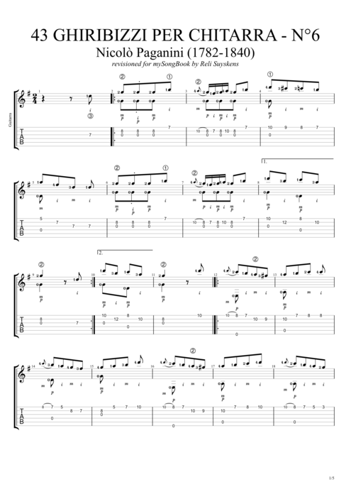 43 Ghiribizzi per chitarra n°6 - Niccolò Paganini tablature