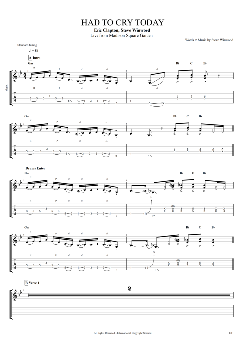 Had to Cry Today - Eric Clapton tablature