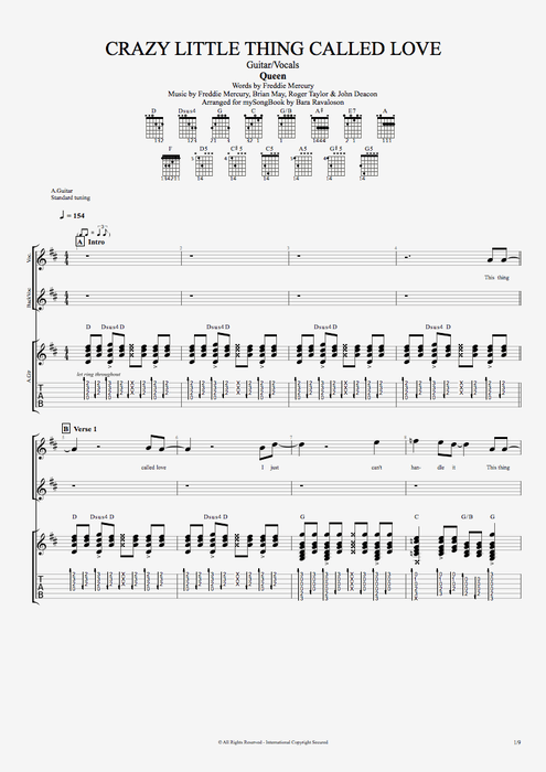 Crazy Little Thing Called Love - Queen tablature