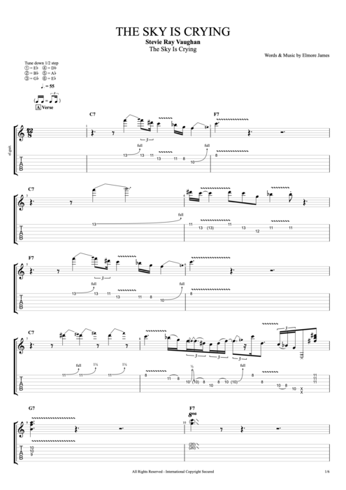 The Sky Is Crying - Stevie Ray Vaughan tablature