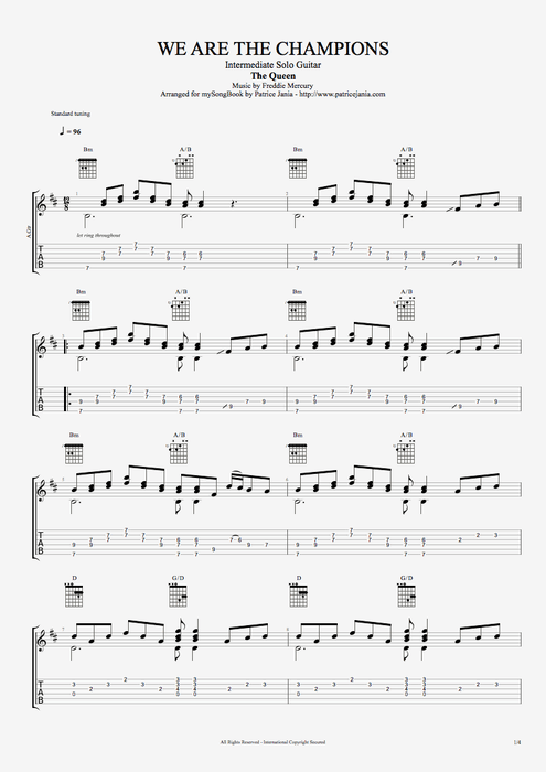 We Are the Champions - Queen tablature