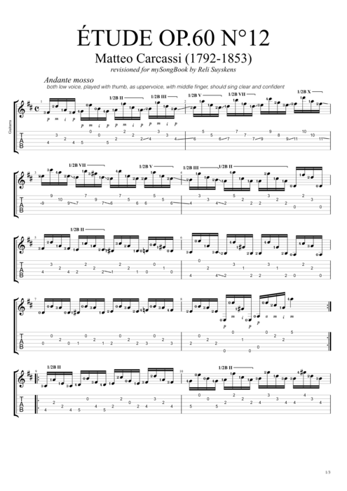 Etude Op.60 n°12 - Matteo Carcassi tablature