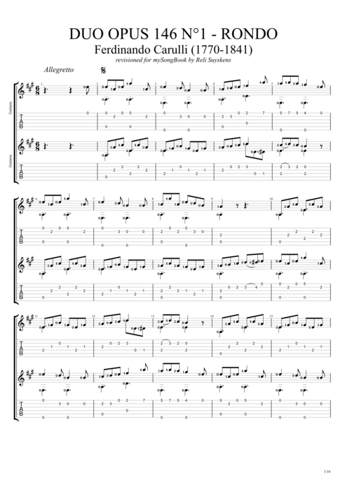 Duo Opus 146 n°1 Rondo - Ferdinando Carulli tablature