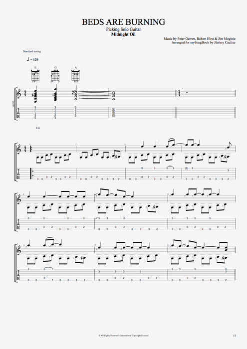 Beds Are Burning - Midnight Oil tablature