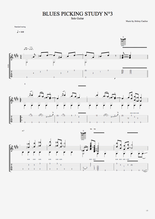 Blues Picking Study 3 - Style Series - Picking tablature