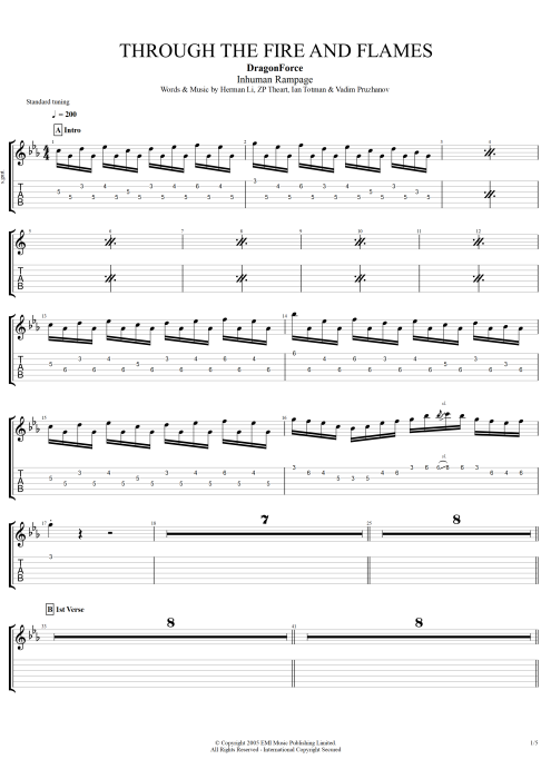 Through the Fire and Flames - DragonForce tablature