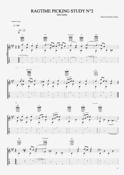 Ragtime Picking Study 2 - Style Series - Picking tablature