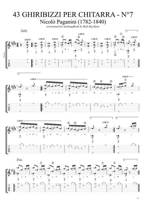 43 Ghiribizzi per chitarra n°7 - Niccolò Paganini tablature