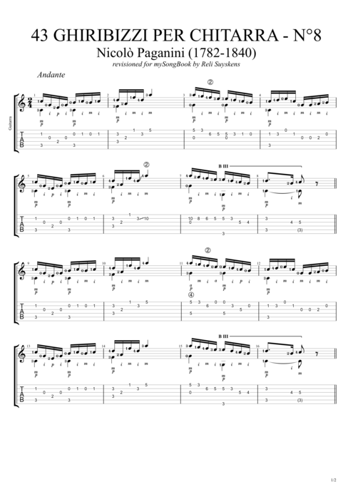43 Ghiribizzi per chitarra n°8 - Niccolò Paganini tablature