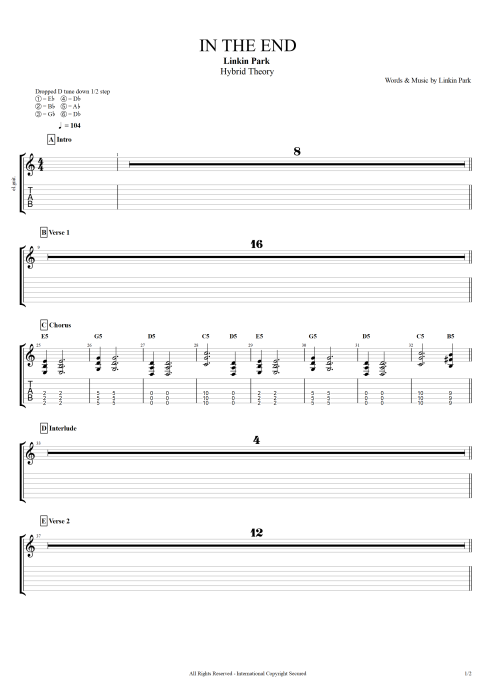 In the End - Linkin Park tablature