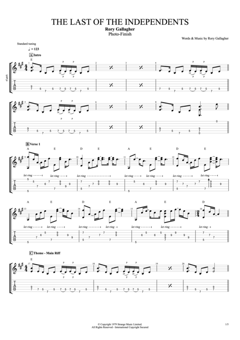 The Last of the Independents - Rory Gallagher tablature