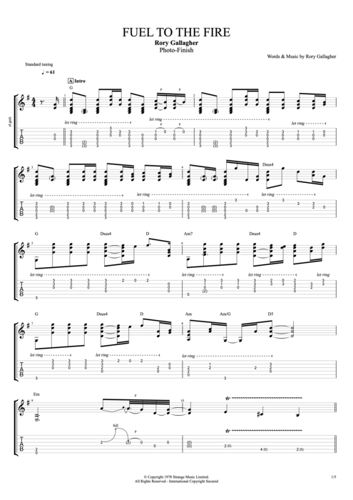 Fuel to the Fire - Rory Gallagher tablature