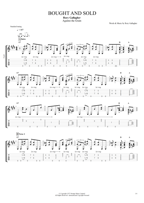 Bought and Sold - Rory Gallagher tablature