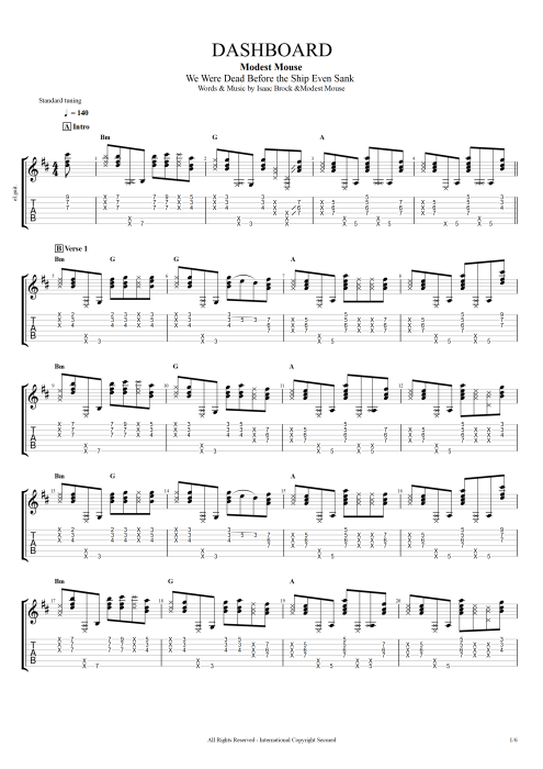 Dashboard - Modest Mouse tablature