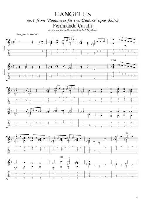 Romanzen Opus 333-2 L'Angelus - Ferdinando Carulli tablature