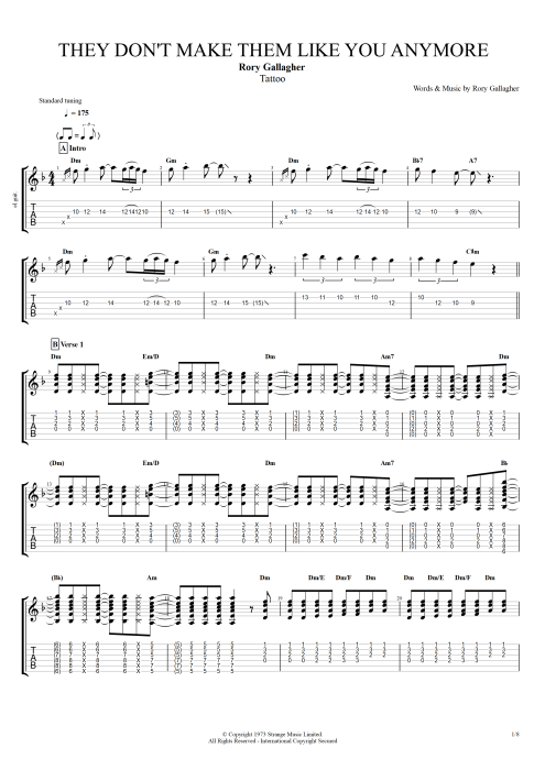 They Don't Make Them Like You Anymore - Rory Gallagher tablature