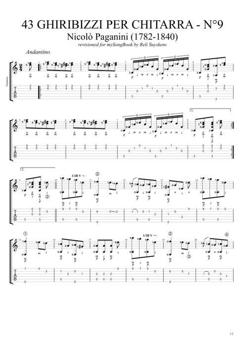 43 Ghiribizzi per chitarra n°9 - Niccolò Paganini tablature