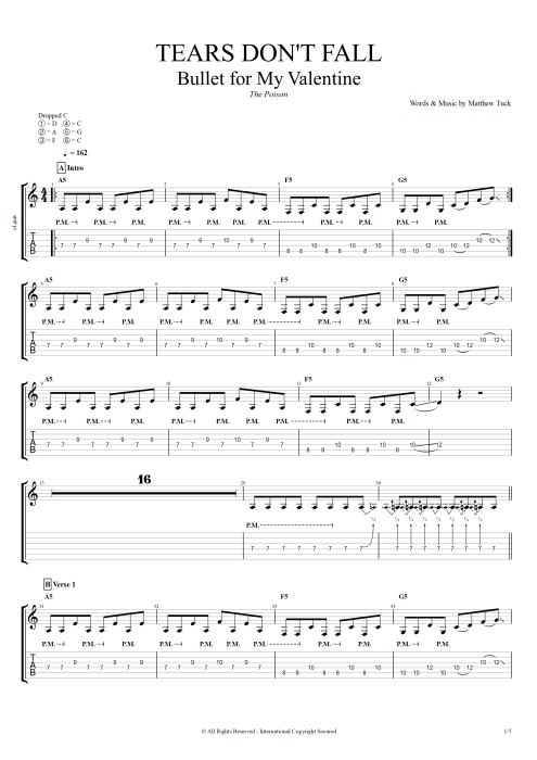 Tears Don't Fall - Bullet for My Valentine tablature