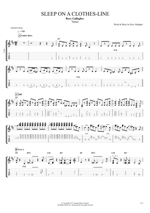 Sleep on a Clothes Line - Rory Gallagher tablature