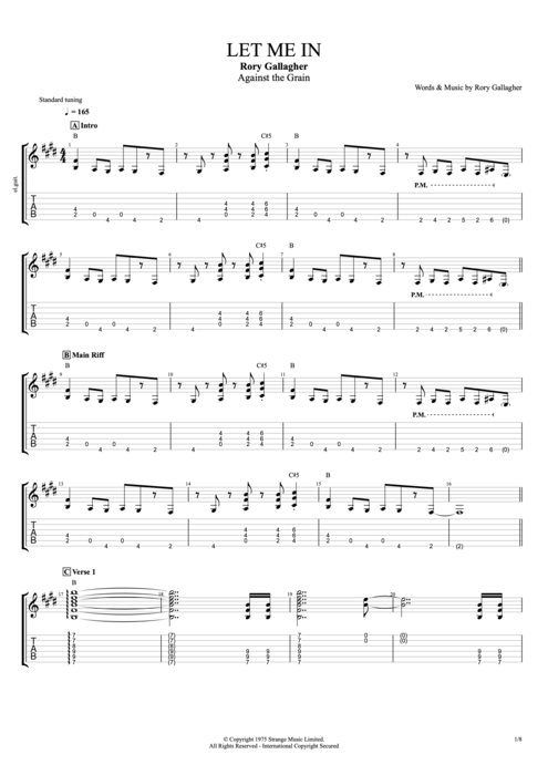 Let Me In - Rory Gallagher tablature