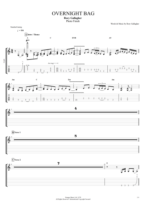 Overnight Bag - Rory Gallagher tablature