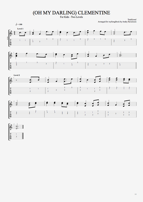 (Oh My Darling) Clementine - Traditional tablature