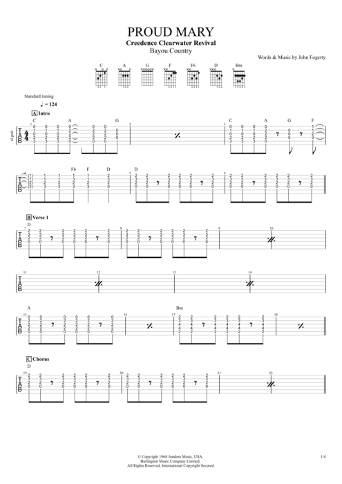 Proud Mary - Creedence Clearwater Revival tablature