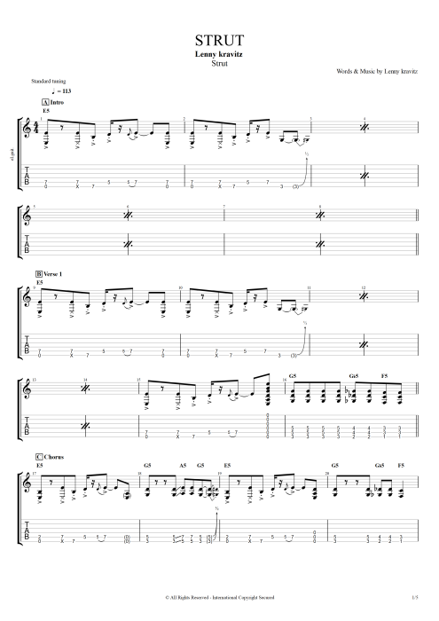 Strut - Lenny Kravitz tablature