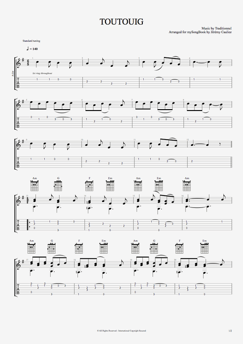 Toutouig - Traditional tablature