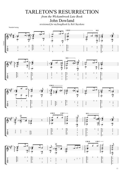 Tarleton's Riserrectione - John Dowland tablature