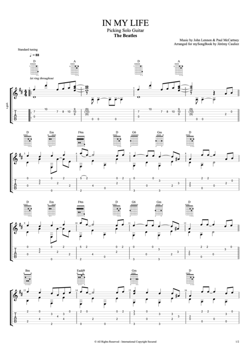 In My Life - The Beatles tablature