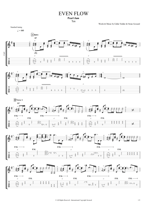 Even Flow by Pearl Jam - Full Score Guitar Pro Tab | mySongBook.com