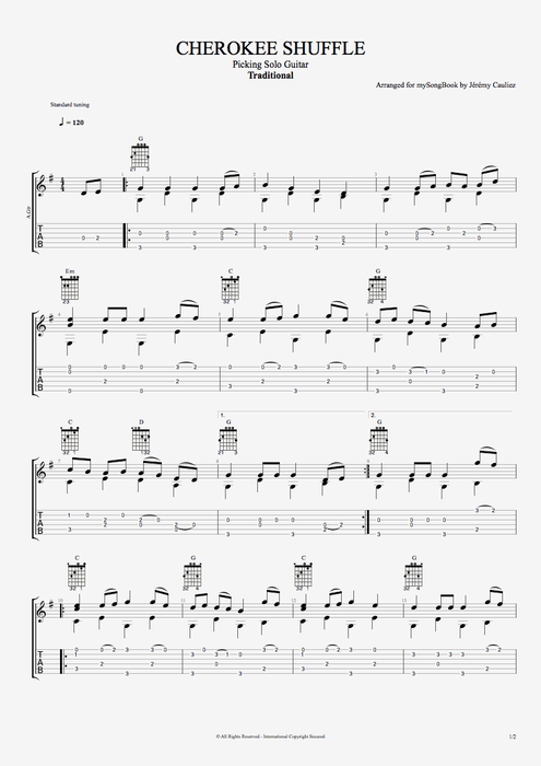 Cherokee Shuffle - Traditional tablature