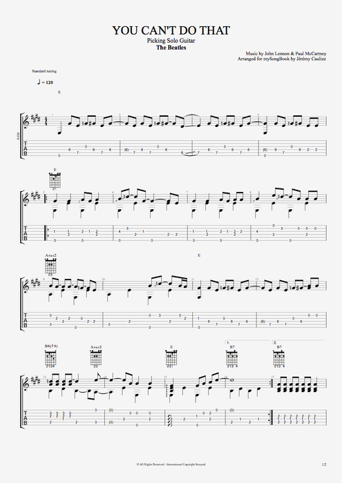 You Can't Do That - The Beatles tablature