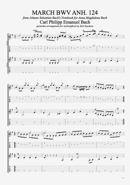 March BWV anh. 124 - Johann Sebastian Bach tablature