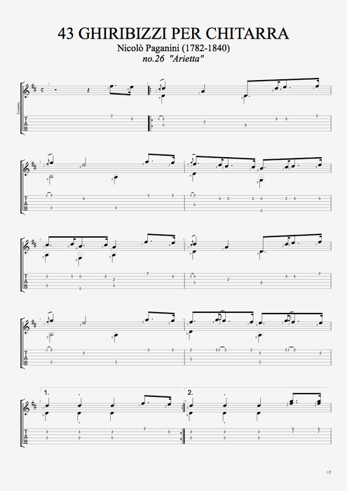 43 Ghiribizzi per chitarra n°26 - Niccolò Paganini tablature