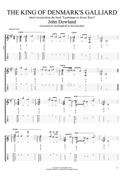 The King of Denmark's Galliard (Short Version) - John Dowland tablature