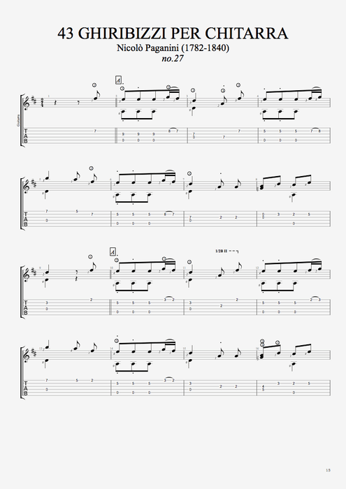 43 Ghiribizzi per chitarra n°27 - Niccolò Paganini tablature