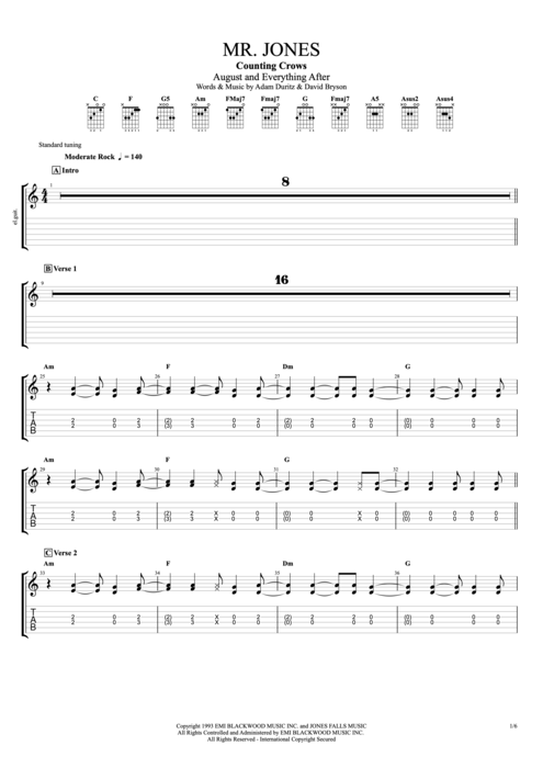 Mister Jones - Counting Crows tablature