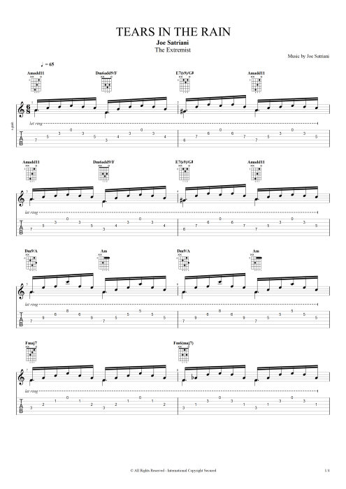 Tears in the Rain - Joe Satriani tablature