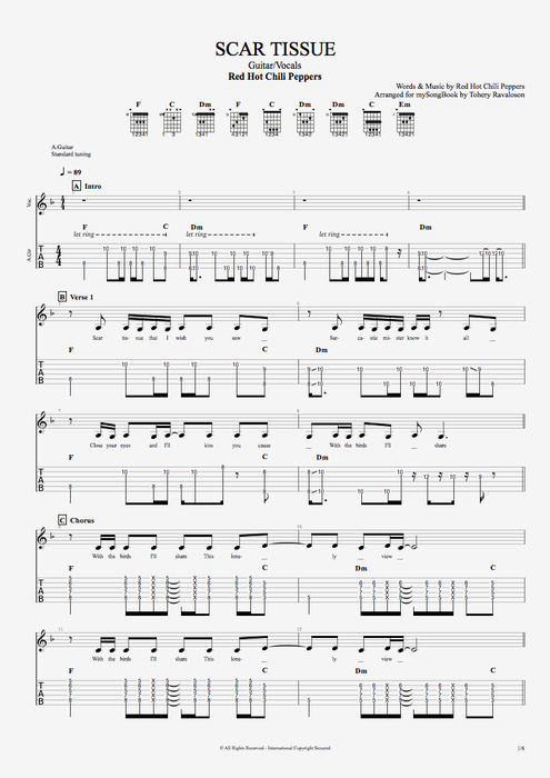 Scar Tissue - Red Hot Chili Peppers tablature