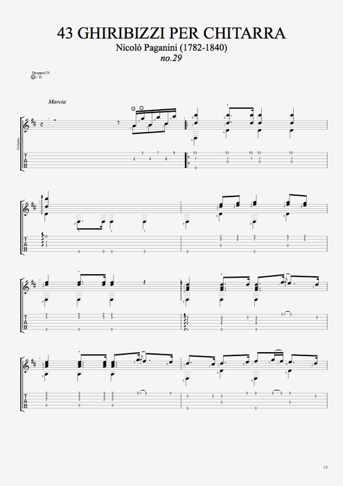43 Ghiribizzi per chitarra n°29 - Niccolò Paganini tablature