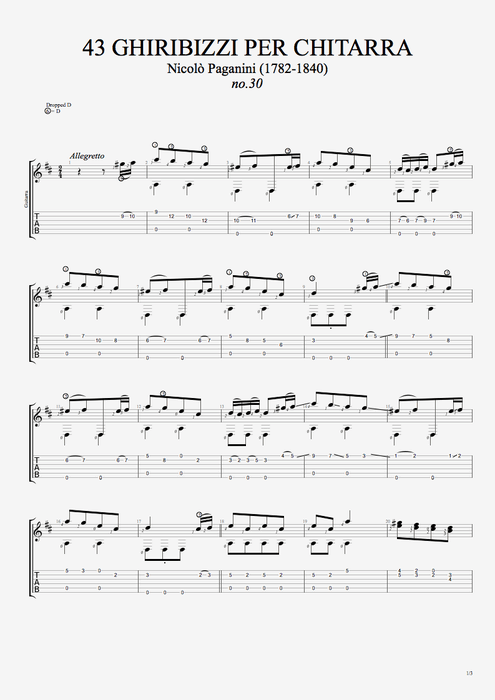 43 Ghiribizzi per chitarra n°30 - Niccolò Paganini tablature