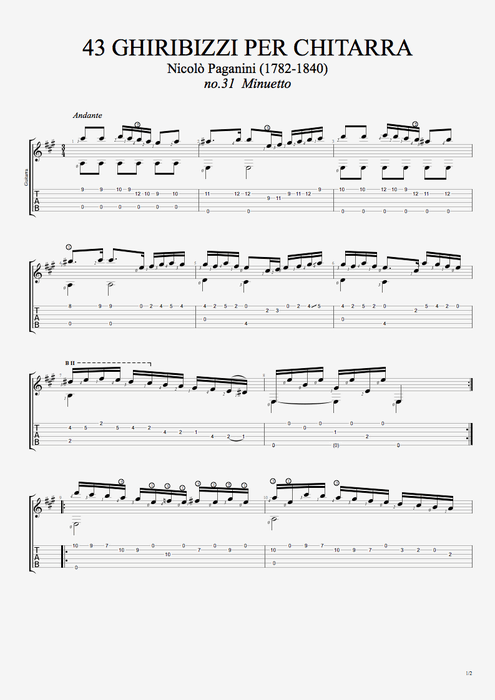 43 Ghiribizzi per chitarra n°31 - Niccolò Paganini tablature
