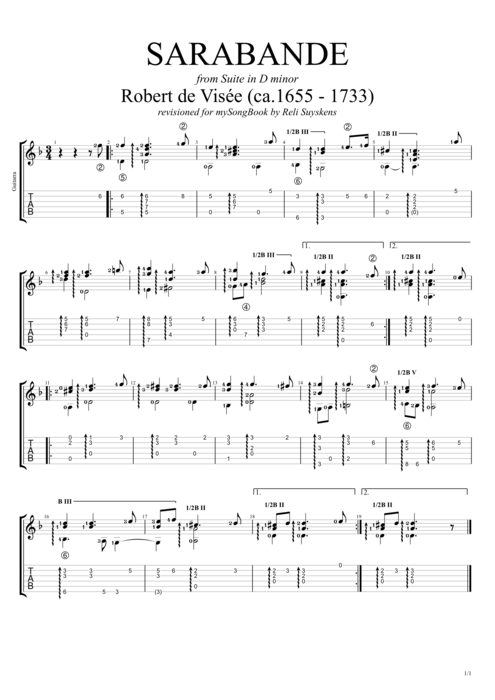 Suite in D Minor - Sarabande - Robert de Visée tablature