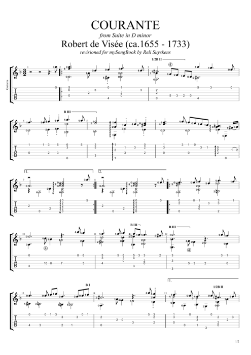 Suite in D Minor - Courante - Robert de Visée tablature