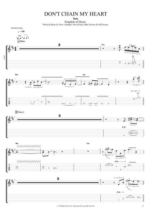 Don't Chain My Heart - Toto tablature