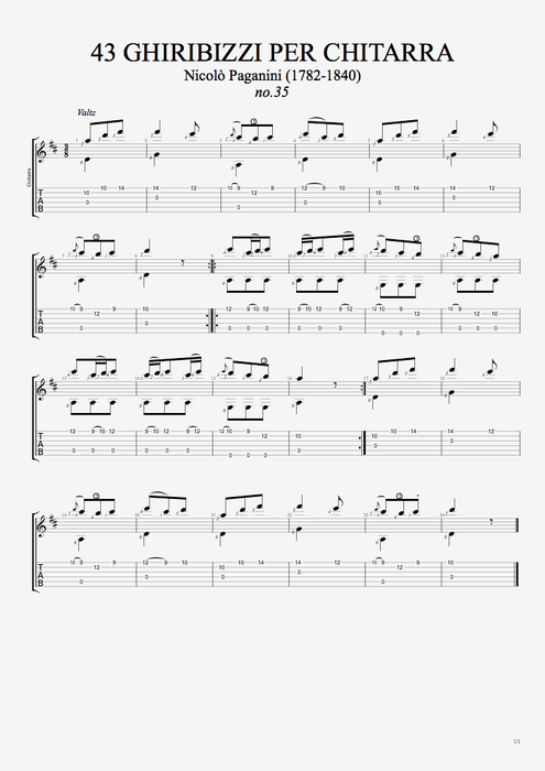 43 Ghiribizzi per chitarra n°35 - Niccolò Paganini tablature