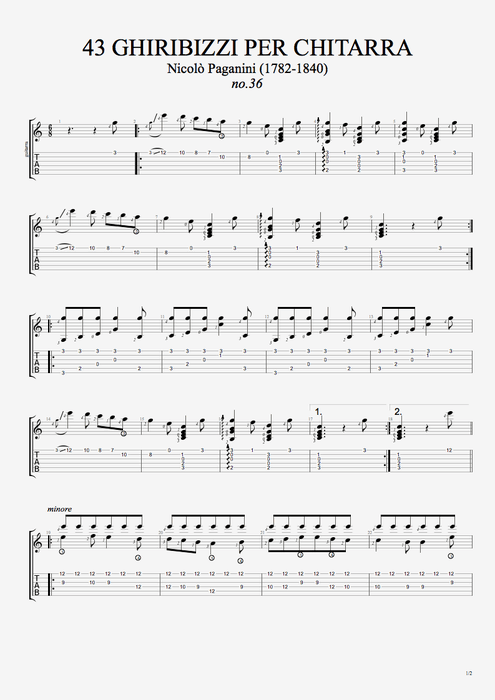 43 Ghiribizzi per chitarra n°36 - Niccolò Paganini tablature