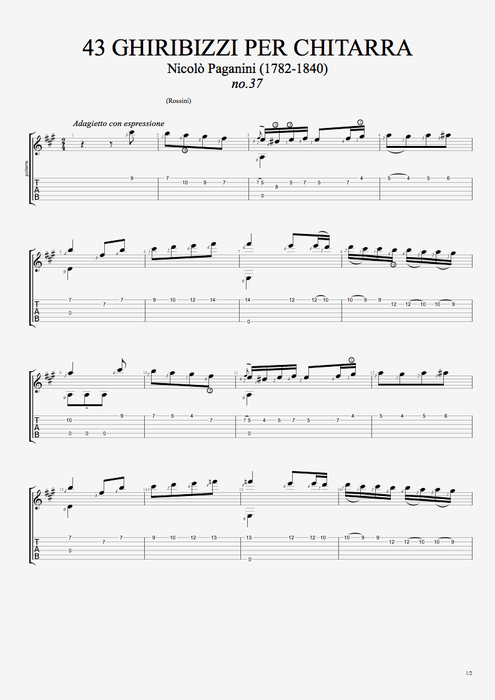 43 Ghiribizzi per chitarra n°37 - Niccolò Paganini tablature